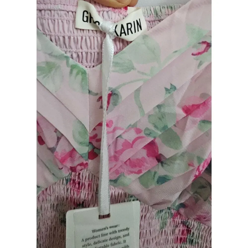 #283 MSRP $53 NWT GRACE KARIN LIGHT PINK FLORAL SMOCKED TIERED MAXI ♡SIZE XL♡